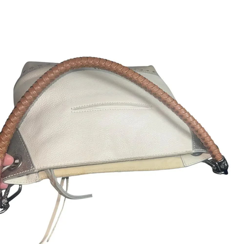 The Sak Leather Shoulder Bag Cream Brown Handle Boho Minimalist slouchy - Picture 10 of 13